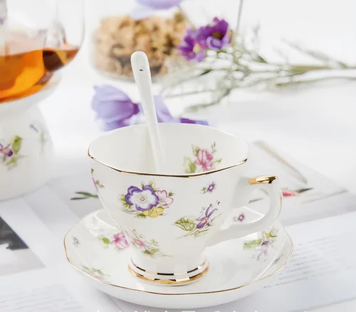 Miniatura 6 de Taza de Café de Porcelana Ósea Británica con Platillo y Cuchara para Latte Americano Tazas con Platillo Juego de Tazas de Té de Porcelana, Tazas