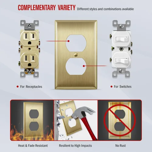 Miniatura 6 de ENERLITES Placa de pared de metal para tomacorriente receptáculo dúplex, cubierta de salida de acero inoxidable, resistente a la corrosión