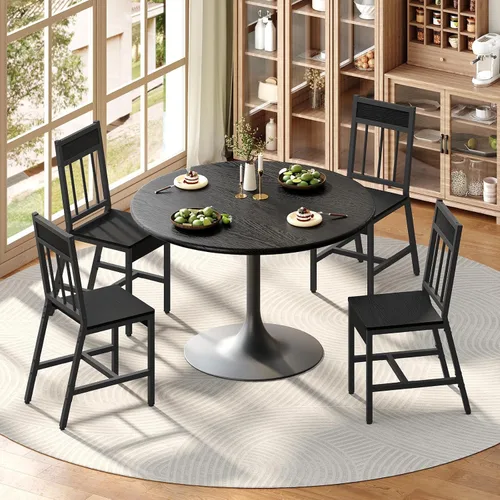Miniatura 2 de YATINEY Dining Chairs Set of 4, Industrial Kitchen Chairs with Metal Frame, Slanted Back, Wooden Dining Chair Set, for Kitchen, Living Room, Black