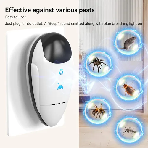 Miniatura 2 de Repelente ultrasónico de plagas e insectos actualizado 2025, repelente ultrasónico para cucarachas, roedores, ratones, insectos, mosquitos, ratones