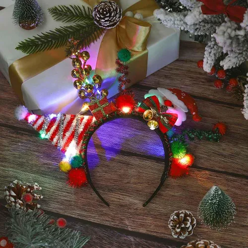 Miniatura 4 de Woeoe Led Christmas Headband Santa hat Hair Hoop Bells Cute Christmas Costume Snowman Headpieces Light Up Headpiece