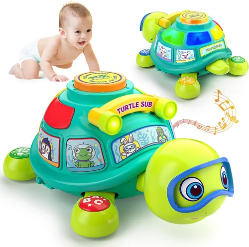 ToddlerCley Juguetes para bebés de 6 a 12 meses, juguetes para gatear de tortuga musical para bebés de 7, 8, 9, 10 meses, juguete iluminado para