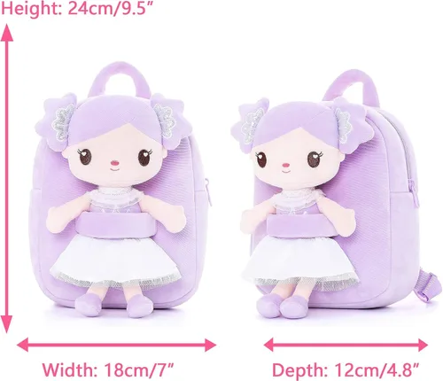 Miniatura 2 de Gloveleya Mochila para niños pequeños con muñeca púrpura caramelo de 9 pulgadas