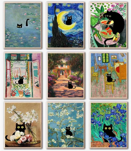 Miniatura 13 de Kits de pintura de diamantes para adultos, pintura de diamante de gato negro 5D, arte de diamantes para adultos, diamantes redondos de taladro