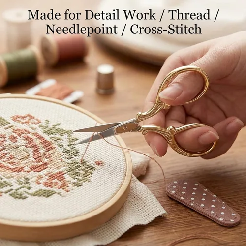 Miniatura 5 de BIHRTC Tijeras de Crochet Vintage de 3.6 Pulgadas - Tijeras Pequeñas de Bordado con Hojas Puntiagudas Afiladas de Acero Inoxidable - Ideales