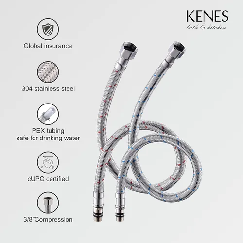 Miniatura 9 de KENES Grifo de lavabo de baño de una sola manija, grifo de tocador de níquel cepillado para fregadero de baño, con tapón de drenaje desplegable