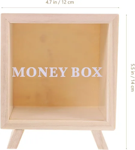 Miniatura 2 de Zerodeko Banco de monedas de madera, alcancía de madera, marco de madera, caja de sombras, caja de ahorro de dinero, caja de dinero, tarro