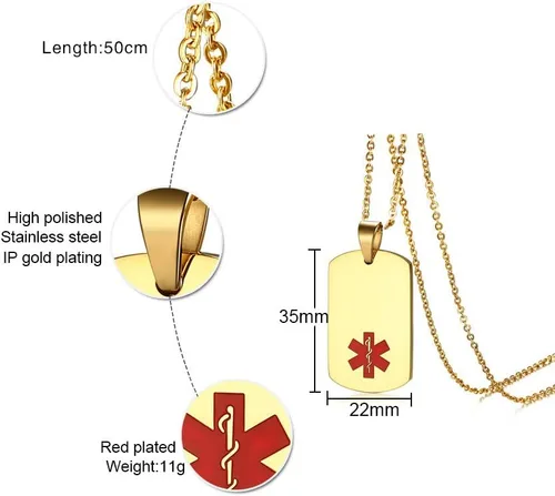 Miniatura 8 de VNOX Collar con colgante personalizado de acero inoxidable con grabado personalizado para identificación de alerta médica de emergencia para hombres