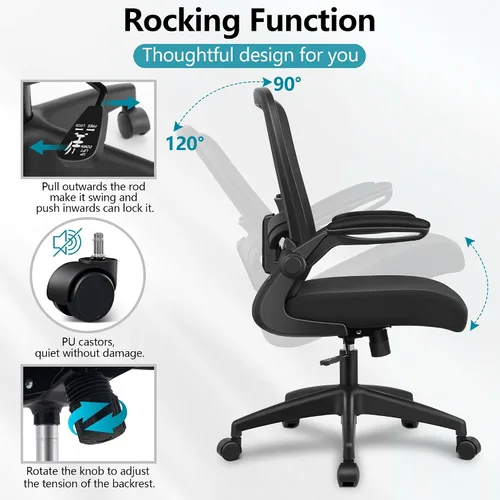 Miniatura 6 de FelixKing Silla de Oficina, Silla de Escritorio Ergonómica con Malla Respirable, Respaldo Alto Ajustable con Soporte Lumbar, Reposabrazos Abatibles