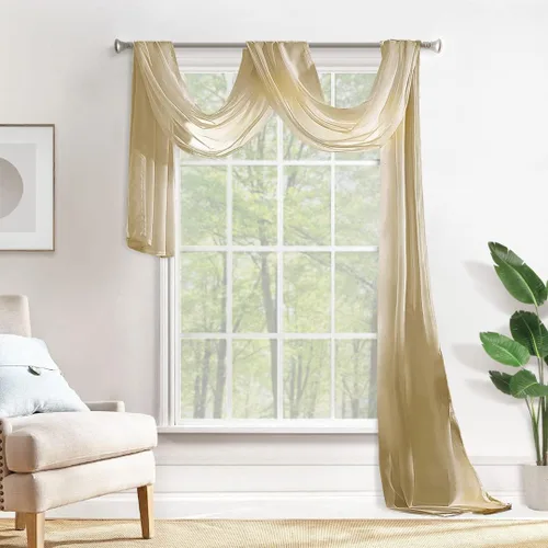 MIULEE Cenefa Beige para Ventana para Fiesta - Cortina Transparente Cenefa Superior Tratamiento de Ventana Cortinas Decorativas para Arco de Boda