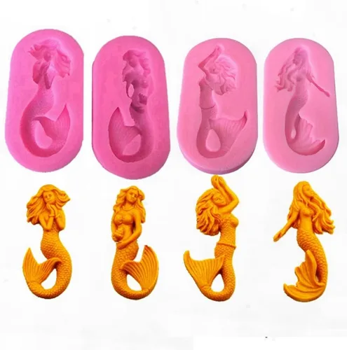 Miniatura 6 de Cestony 2 unids/set de moldes de silicona de sirena para bricolaje pastel fondant galletas galletas jabón azúcar pudín chocolate dulces duros postre