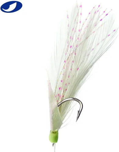 Miniatura 4 de OceanCat 10 paquetes de 6 ganchos/juego de plataformas de cebo de agua salada, gancho de cuerda de piel de pez de plumas blancas para pesca de agua