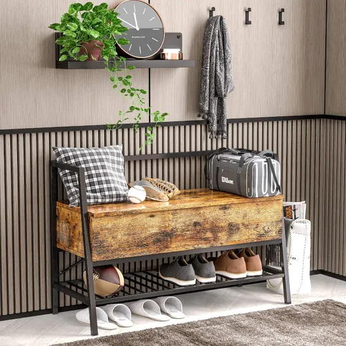 Miniatura 6 de IRONCK Banco de almacenamiento, banco industrial para zapatos con caja de almacenamiento, soporta hasta 240 libras, organizador de zapatos