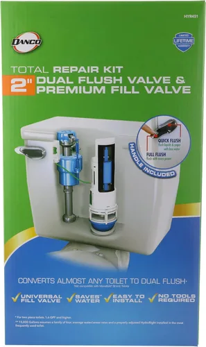 Miniatura 7 de Danco HYR451T HyrdroRight Kit de reparación de inodoro universal para ahorro de agua con válvula de descarga doble, palanca, color blanco, HYR451T