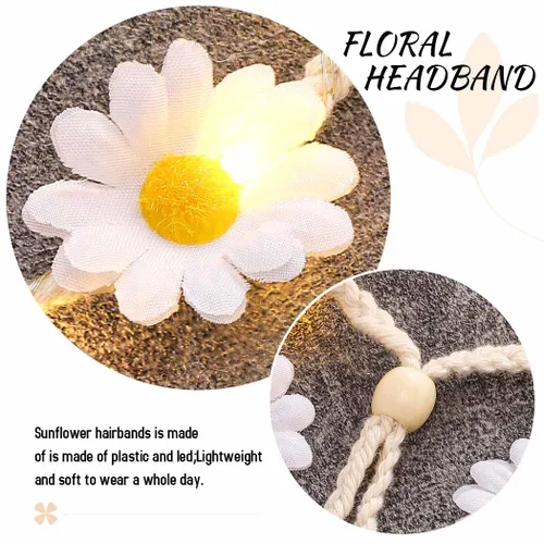 Miniatura 5 de GORTIN Diadema de girasol iluminada con flores de margarita, accesorios para el cabello hippie bohemio para mujer