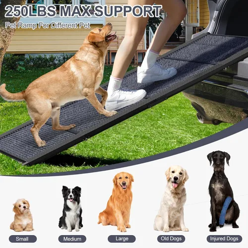Miniatura 2 de Rampa para perros para automóvil de 63 pulgadas de largo y 17 pulgadas de ancho, rampas portátiles para perros grandes con superficie de alfombra
