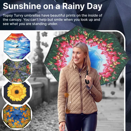 Miniatura 6 de Topsy Turvy Inverted Umbrella Windproof, UV Protection, Drip-Free, C-Shape Handle for Hand-Free Use, Self-Standing