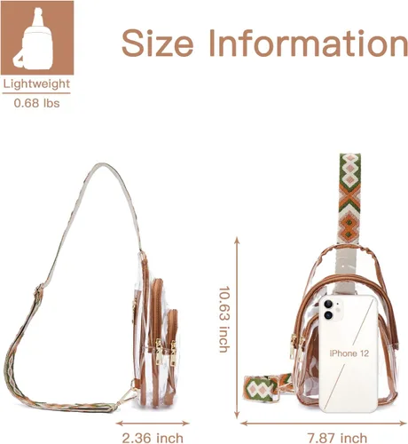 Miniatura 4 de Telena Riñonera transparente aprobada para estadios, bolsa cruzada para mujer, transparente, 1-marrón claro, Moderno