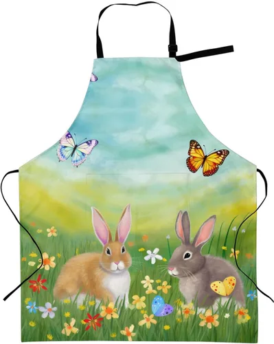 Miniatura 14 de Delantales florales azules para el hogar, 2 bolsillos, 33 x 28 pulgadas, para hombres y mujeres, diseño floral gris, impermeable, para manualidades