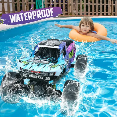 Miniatura 3 de Camión de control remoto, 1:12 4x4 Offroad impermeable, auto grande de control remoto anfibio, vehículo oruga de doble motor, juguetes monstruos