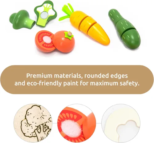Miniatura 2 de UMU® Juego de verduras de corte – Accesorio de cocina de madera para jugar, multiusos, accesorios de juego de simulación, juguetes de madera