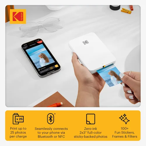 Miniatura 2 de Kodak Impresora fotográfica móvil instantánea Step Slim - Kit: 20 unidades de papel Zink, estuche, álbum de fotos, marcadores, juegos de calcomanías