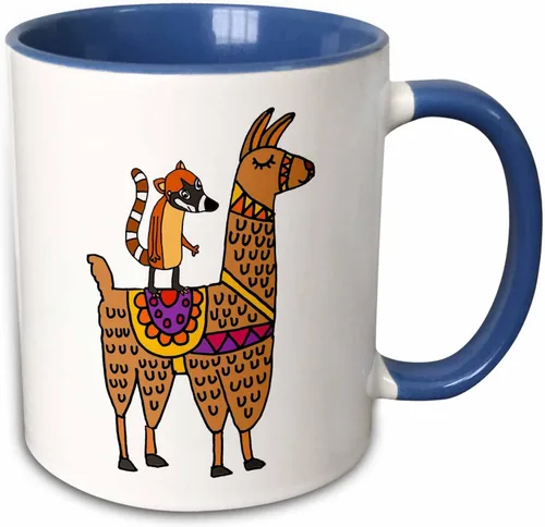 Miniatura 7 de 3dRose Cute Funny Coati Mundi Riding Llama cartoon 11oz Two-Tone Black Mug