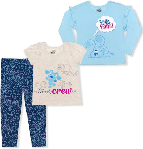 Nickelodeon Blues Clues - Camiseta de manga larga de 3 piezas para niñas camiseta de manga corta y leggings para niños pequeños