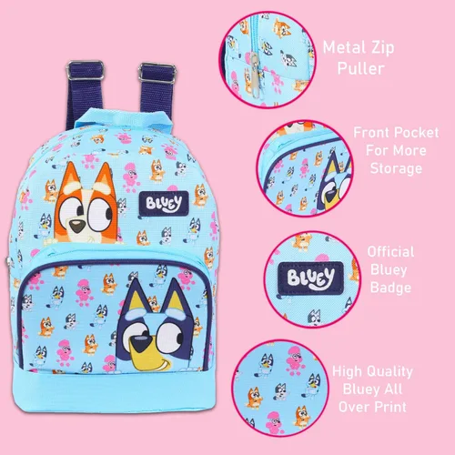 Miniatura 4 de Bluey Paquete de mini mochila Mochila de lona de 10 pulgadas con bolsillo frontal y botella de agua Juego de mochila Bluey y Bingo para niños