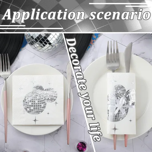 Miniatura 5 de Patelai Servilletas de bola de discoteca para decoración de fiesta, servilletas de cóctel desechables con lámina plateada, suministros de fiesta