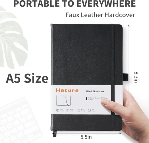 Miniatura 2 de Heture Cuadernos de tapa dura, cuadernos rayados A5 para escribir 160 páginas, 8.2 x 5.5 pulgadas, cuadernos clásicos a rayas para universidad