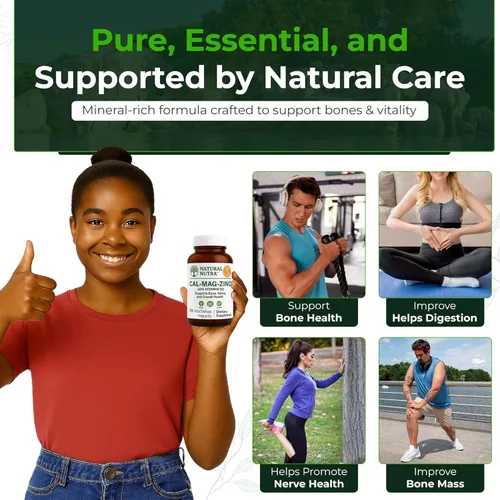 Miniatura 2 de Natural Nutra Calcio, magnesio y zinc con vitamina D3 - Suplemento CMZ Fuerza ósea, apoyo inmunológico, salud muscular y nerviosa - Suplemento