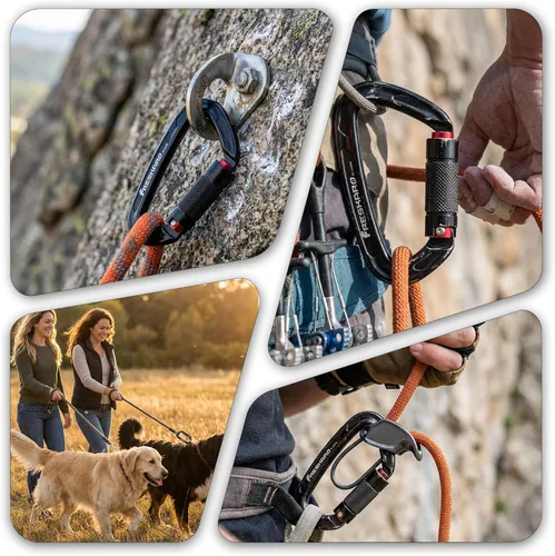 Miniatura 4 de FresKaro Clips de mosquetón de escalada con bloqueo automático de 25 KN con certificación UIAA, bloqueo giratorio y mosquetones resistentes