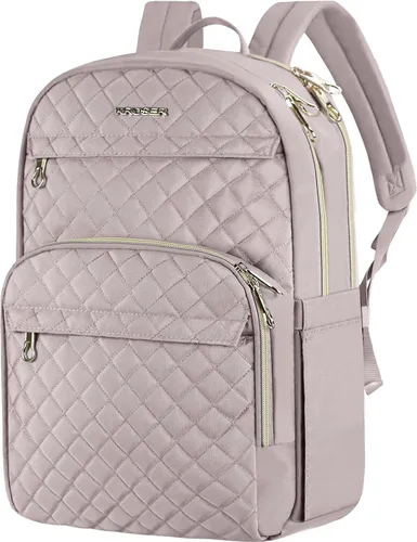 KROSER Mochila para laptop para mujer de 15.6 pulgadas, mochila diaria elegante con puerto de carga USB, mochila de nailon repelente al agua para