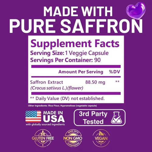 Miniatura 3 de Kwala Nutrition Suplementos de azafrán para el estado de ánimo y la concentración 88.5 mg de extracto de azafrán puro Hecho en Estados Unidos