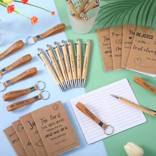 Miniatura 4 de PerKoop 48 unidades de recuerdos de fiesta cristiana de 3 x 5 pulgadas, bolígrafos religiosos de versículos de la Biblia, llaveros a granel Jesús te