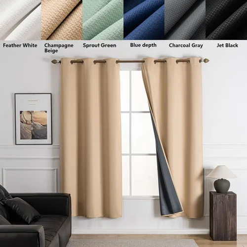 Miniatura 8 de NANPIPER Cortinas 100% opacas para dormitorio, juego de 2 paneles de 54 pulgadas de largo, cortinas de tratamiento de ventanas con aislamiento