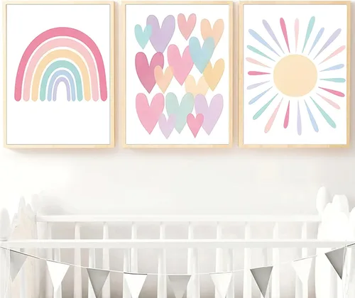 Miniatura 8 de Juego de 3 lienzos de arte de pared de lazo rosa de cerezo rosa para decoración de pared femenina, lazos de acuarela, decoración de pared