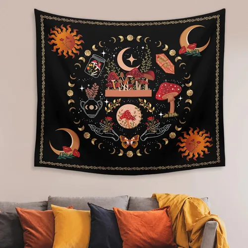 Miniatura 7 de Ftuency Tapiz de hongos y plantas naturales, tapices de fase lunar, decoración de flores estéticas para colgar en la pared para dormitorio, hogar
