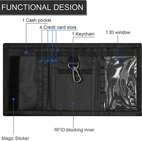 Miniatura 3 de Carteras de 3 piezas para niños y niñas de 6 a 18 años, billeteras de lona triples con adhesivo y bolsillo con cremallera para adolescentes, regalo