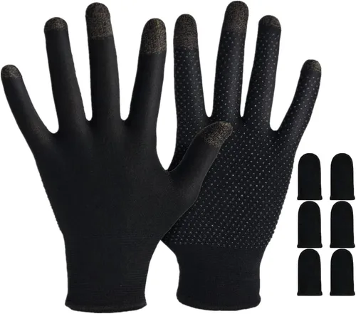 Miniatura 11 de Guantes de juego para manos sudorosas, ultrafinos y transpirables para pantalla táctil, guantes de juego con mangas para dedos para el pulgar