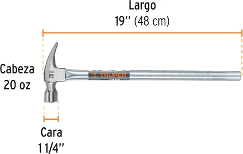Miniatura 3 de TRUPER SJ-16 Martillo de garra curvado, mango tubular 16 oz (454 g) Mango 13 "(330mm)
