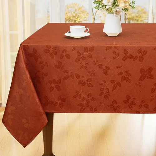 Miniatura 12 de Moosfor Mantel rectangular de Acción de Gracias de 60 x 84 pulgadas, mantel impermeable de damasco jacquard, manteles de tela lavable para fiestas