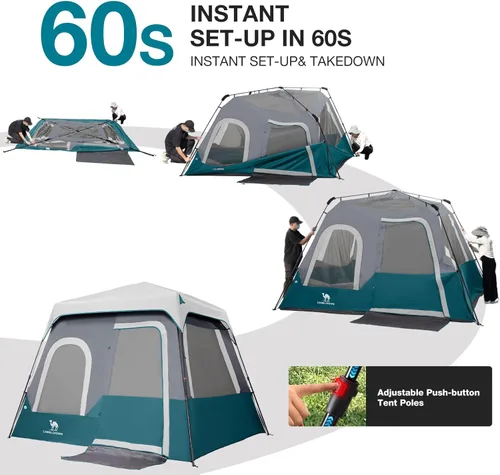 Miniatura 5 de CAMEL CROWN 4/6 Person Instant Cabin Tent, Pop Up Windproof Tents for Camping, 60-Second Setup Family Tent with Carry Bag for Outdoor Hiking Azul