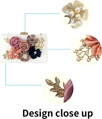 Miniatura 7 de Shiiriin Bolso de mano floral 3D para mujer, hecho a mano con perlas, perfecto para novias, bodas y fiestas