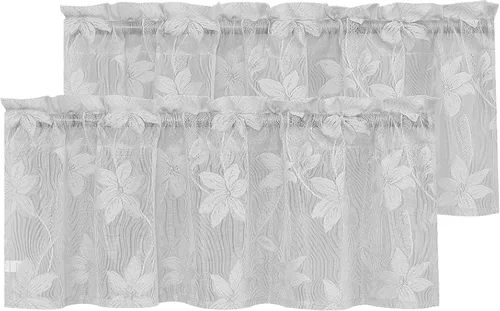 Miniatura 32 de DWCN Paquete de 2 cenefas de encaje floral para cocina, 52 x 18 pulgadas, con bolsillo para barra, cortina de gasa para ventana pequeña, cocina