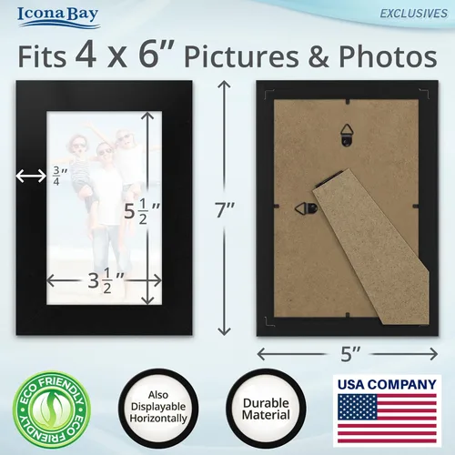 Miniatura 4 de Icona Bay Marcos de fotos 4" x 6" (negro, 6 unidades), marcos de fotos de madera compuesta resistente 4 x 6, diseño elegante, para mesa o montaje