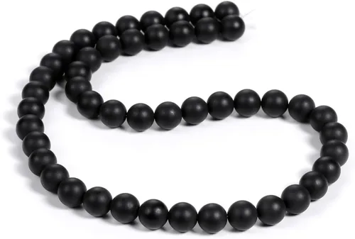 Miniatura 20 de Cuentas de ónix negro BEADNOVA con cuentas de cristal natural, piedras preciosas, redondas, sueltas, curativas de energía con cordón elástico de 01)