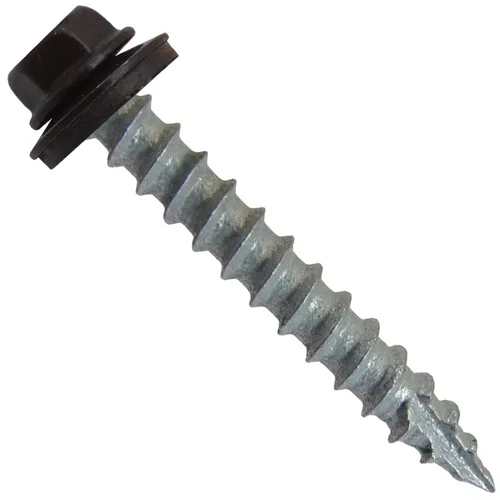 Miniatura 24 de Tornillos de metal para techos n.º 14 x 1-1/2 pulgadas, cabeza hexagonal de arandela de piel de buque Tornillo de techo de chapa metálica. Buckskin