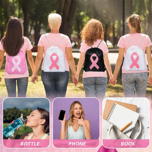 Miniatura 5 de Silkfly 100 unidades de mochila con cordón para concientización sobre el cáncer de mama, bolsas con cordón rosa a granel, bolsas con cordón